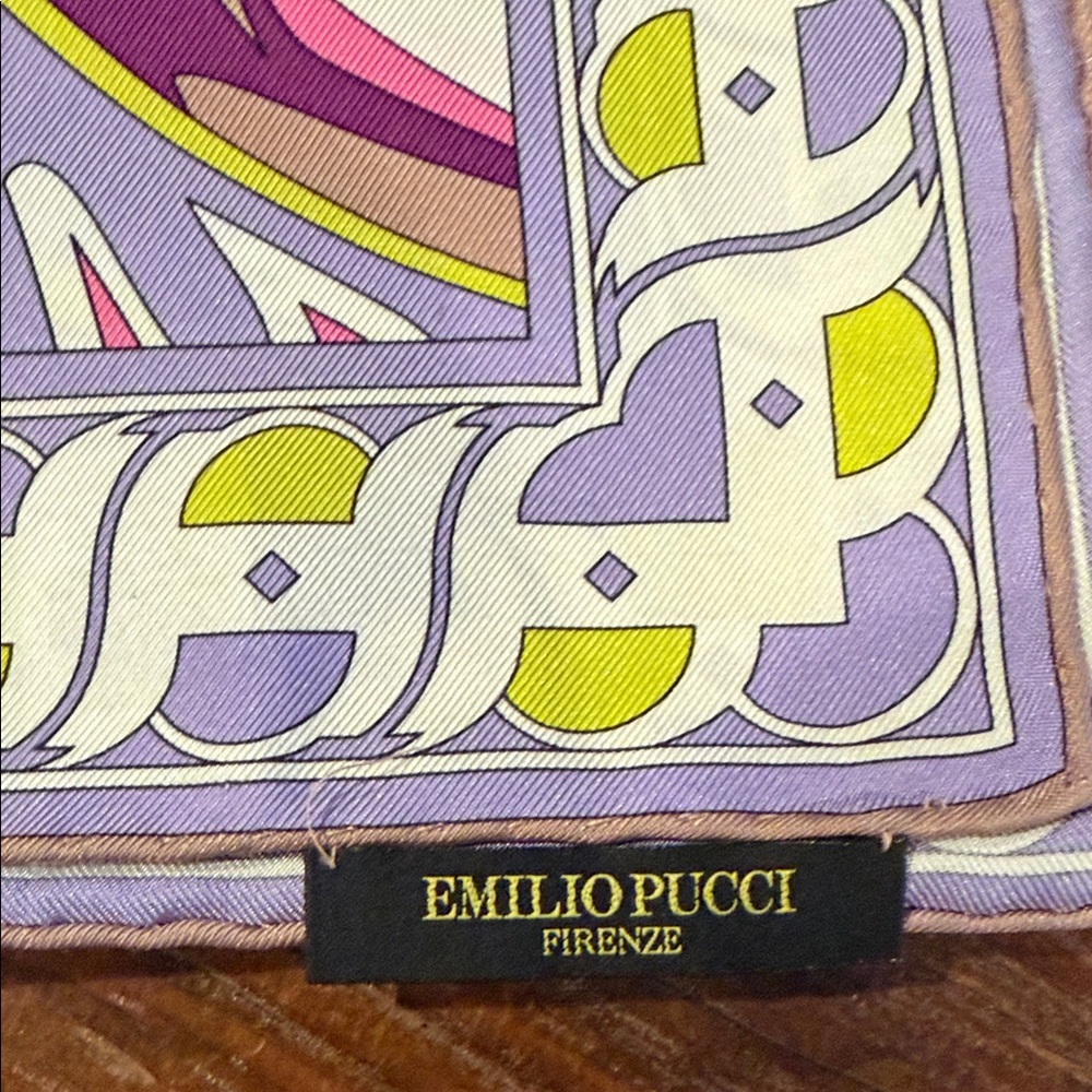 Emilio Pucci Abstract Wave Silk-Feel Scarf in Pink, Purple & Yellow - Picture 2 of 10